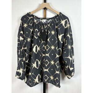 Sundance Peasant Top Women's XL Black Cotton Tassels Relaxed Fit Boho Blouse